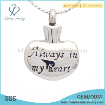 Stainless steel silver memorial urn pendant,engraved cremated ashes jewelry